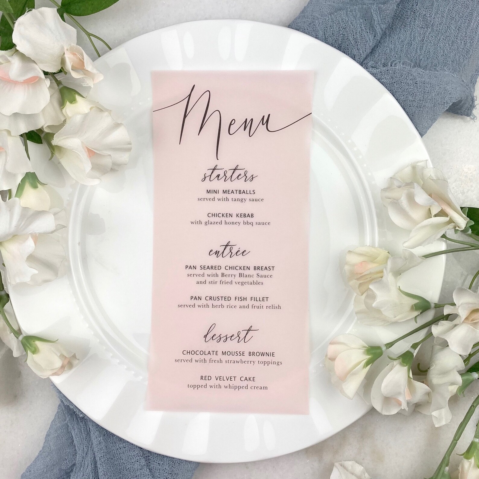 Pink Vellum Wedding Menu Black Ink on Pink Vellum Paper Etsy