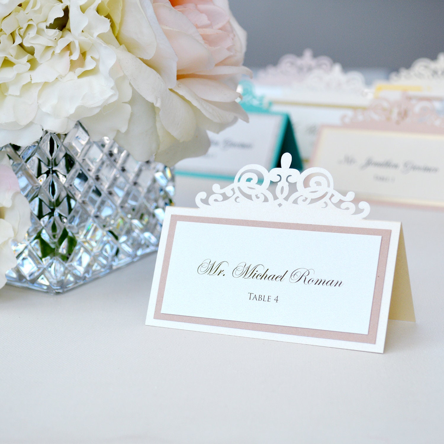 Ivory Laser Cut Place Card with Gold Rose Gold or Blush Etsy