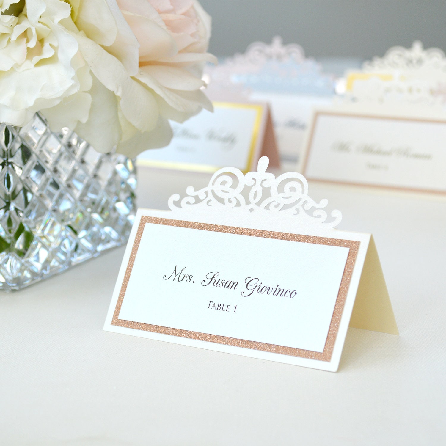 Ivory Laser Cut Place Card with Gold Rose Gold or Blush Etsy