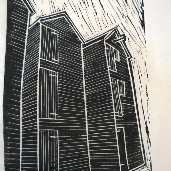 Hand Printed Lino Print Hastings Net Huts