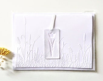 Embossed Meadow Greetings Card with Fused Glass Tulip Hanger