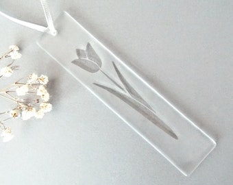 Fused Glass Tulip Hanging, Sandblasted Glass, Handmade