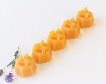 5 Beeswax Hex Bee Candles, Unscented Candles, Natural Wax, Gift Boxed, 100% Beeswax