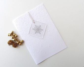 Embossed Snowflake Card, Christmas Card, Glass Silver Snowflake Hanger