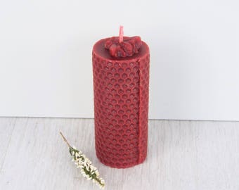Beeswax Red Candle, Honeycomb & Bee