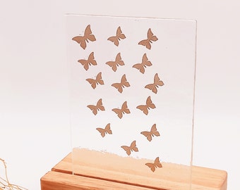 A Collection of Golden Butterflies, Fused Glass Panel design in a wooden stand