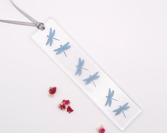 Fused Glass Dragonfly Hanging blue/silver, Sandblasted Glass, Handcrafted
