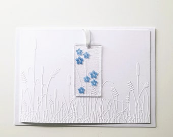 Embossed Meadow Greetings Card with Fused Glass Forget me Not Hanger