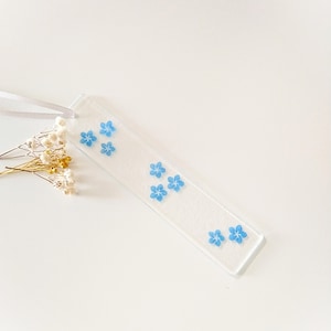 Fused Glass Blue Forget Me Not flower Hanging, Sandblasted Glass, Handcrafted