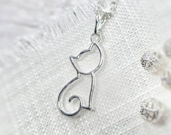 Cat Necklace Silver, Silver Necklace, For Her, Cat Necklace, Cat Jewellery, Cat Lover, Crazy Cat Lady, Animal Charms, Gifts for Daughter