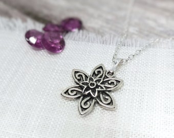 Flower Antique Silver, Flower Necklace, For Her, Flower, Daughter, Mother And Daughter, Gift For Daughter, Silver Flower Necklace, Flower