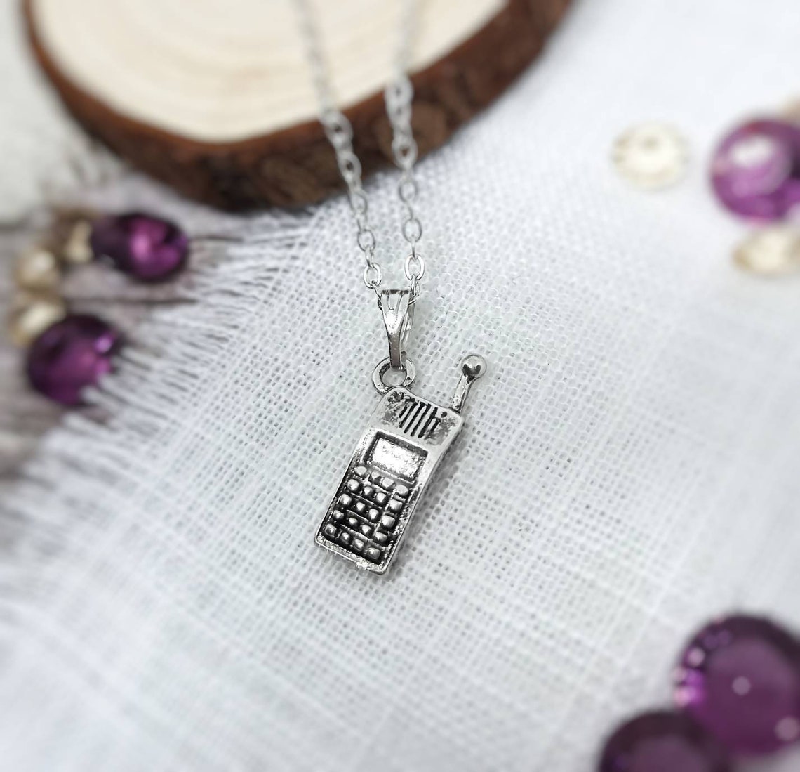 Phone Necklace Silver Necklace for Her Phone Gift for Etsy