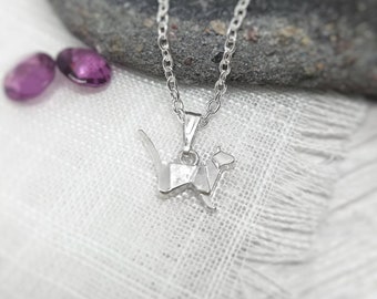 Cat Necklace Silver, Silver Necklace, For Her, Cat Necklace, Cat Jewellery, Cat Lover, Crazy Cat Lady, Animal Charms, Origami Necklace, Cat