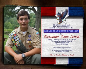 Eagle Scout Court of Honor Invitation: Wood Bands with Photo - Digital File