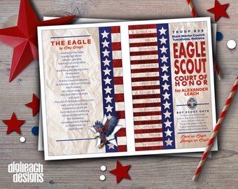 Eagle Scout Court of Honor Program Cover: Flag Law & Oath with Eagle Motif