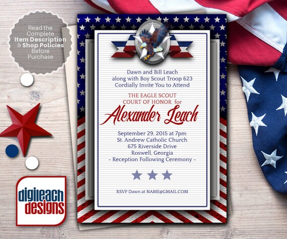 Eagle Scout Court Of Honor Invitation Patriotic Flag Ribbon Etsy