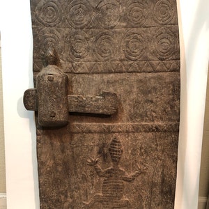 Antique Authentic African Tribe Wood Carved Door with Lock ( DOGON, MOSSI )