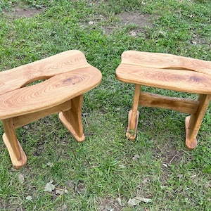 Set of two outdoor rustic oakwood benches