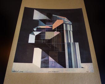 Gitter-Distrikt - Handgedruckter Siebdruck – Abstrakte Komposition inspiriert von brutalistischer Architekturkunst - Signierte und nummerierte Auflage