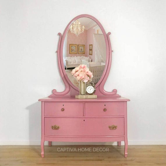 Sold Princess Chest Blush Pink Bureau Gold Antique Hardware Etsy
