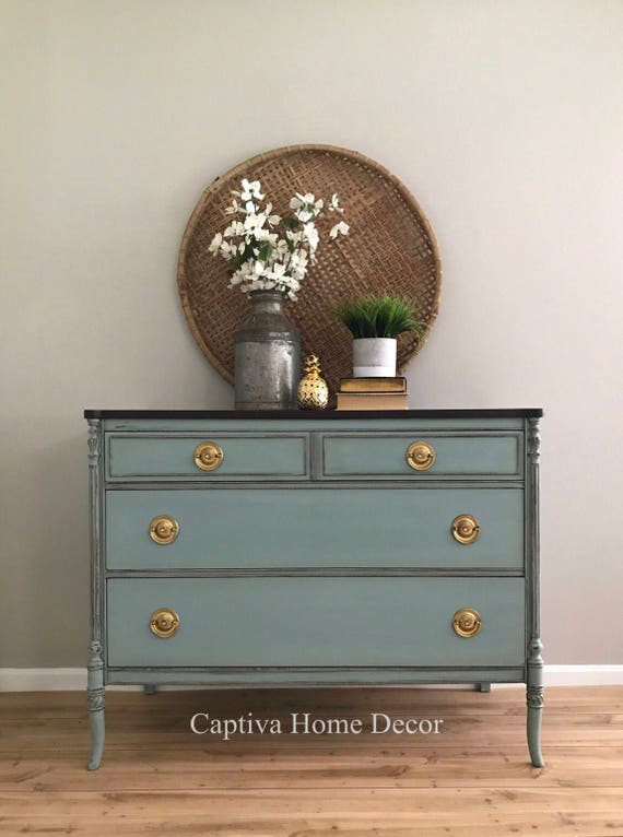 Sold Refinished Bureau Duck Egg Blue Vintage Hand Painted Etsy