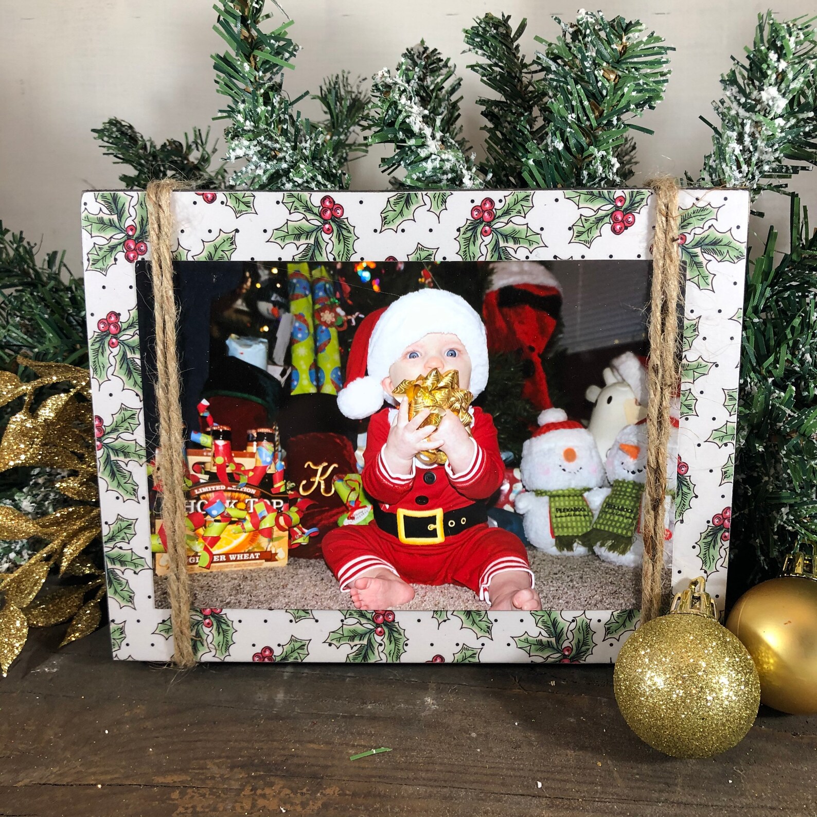 Holiday Holly Picture Frame 4x6 Photo Mini Art Print Holder Etsy
