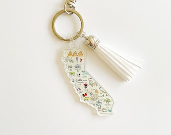 California Illustrated State Map Keychain+ Free Shipping- California Keychain, California Map, Hollywood, Los Angeles, Disneyland, San Fran