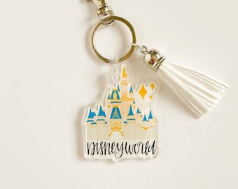 Disneyworld Castle Keychain+ FREE SHIPPING, Disney Keychain, Disneyworld Castle Illustration, DisneyWorld Castle Keychain, Acrylic Keychain
