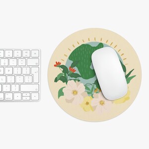 Floral Earth Mousepad + FREE SHIPPING- Earth Day Gift, Earth Day Mousepad, Earth Art, Planet Mousepad, Floral Mousepad, Illustrated Mousepad