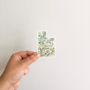 Sticker carte de l'Utah + livraison gratuite - Illustration de l'Utah, aquarelle de l'Utah, autocollant de l'Utah, aimant de l'Utah, cadeau de l'Utah, autocollant découpé, LDS, mémoire de l'Utah