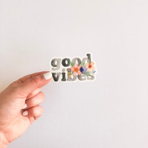 Good Vibes Aquarel Sticker+Free Ship, Positivity Sticker, Floral Sticker, Aquarel Flower, Waterbottle sticker, Laptop Sticker, Quotes