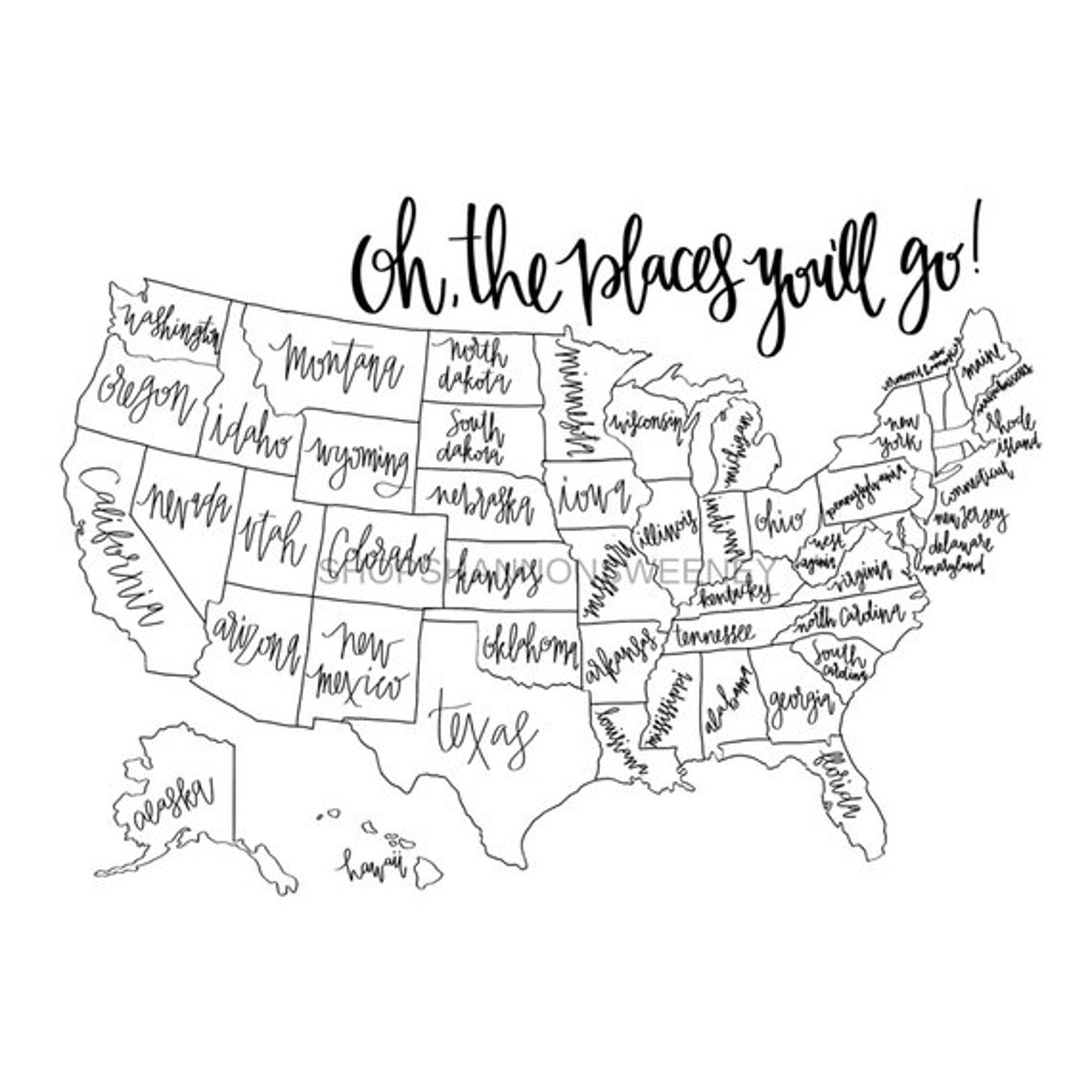 USA Color in Map Digital Download United States Map Color in Etsy