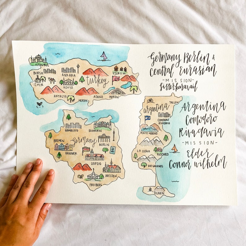 Watercolor LDS Mission Map FREE SHIPPING Sister Missionary Gift, Missionary Gift, Elder Gift, Called To Serve,Lds, Farewell gift image 8