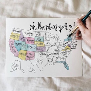 USA Color In Map Digital Print+FREE SHIPPING, United States Map, Color Map, State Marker, Travel Marker, Places You'll Go, Printed Us map