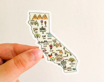 Aquarel kaart staat Californië sticker+ GRATIS VERZENDING, sticker Californië, Californië, staatssticker, Disneyland, Hollywood, San Francisco