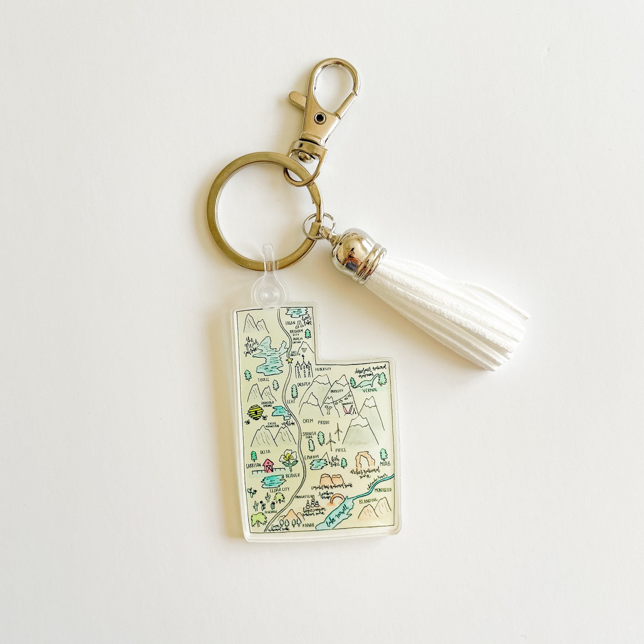 Utah Illustrated Watercolor Map Keychain+ FREE SHIPPING- Utah Keychain, Utah Map Keychain, Salt Lake City, Provo, BYU, UofU, Moab Keychain