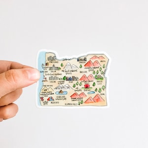 Sticker carte illustrée de l'État de l'Oregon - Sticker pour ordinateur portable, autocollant aquarelle, carte aquarelle, autocollant en vinyle, autocollant de l'Oregon, illustration de l'Oregon