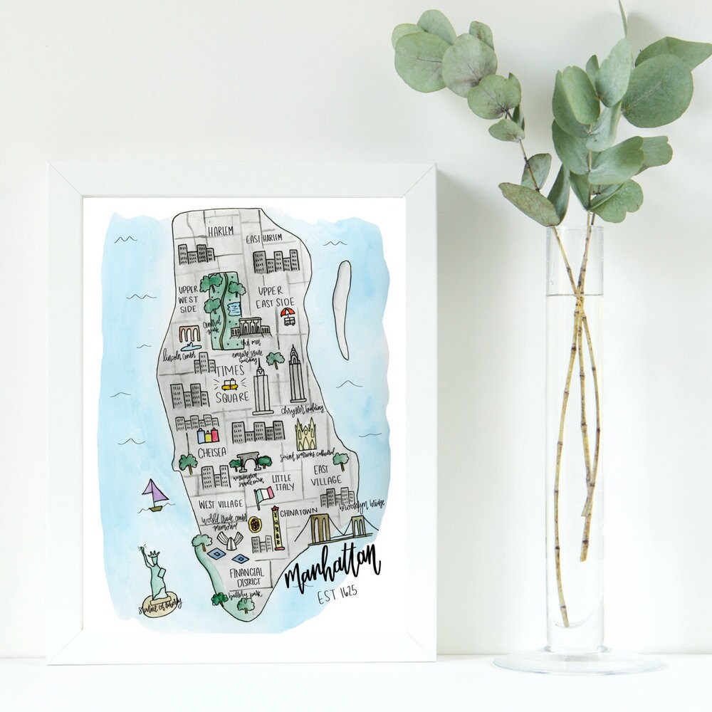 ヴィンテージ ニューヨーク マンハッタン レストラン地図 ポスター Map of Manhattan NYC in 7 Sizes up to 40x53″ (100x135cm) Old