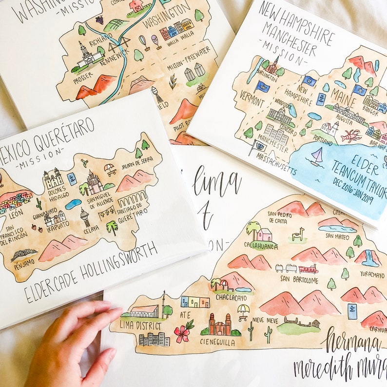 Watercolor LDS Mission Map FREE SHIPPING Sister Missionary Gift, Missionary Gift, Elder Gift, Called To Serve,Lds, Farewell gift image 2