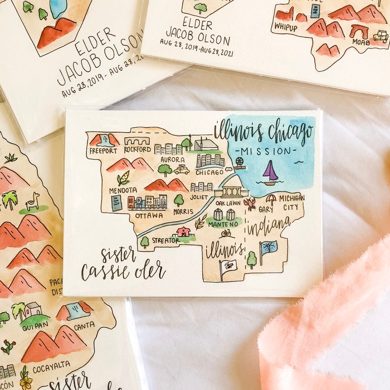 Watercolor LDS Mission Map FREE SHIPPING Sister Missionary | Etsy