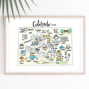 Colorado State Map Digital Print- Watercolor Illustrated Map+FREE SHIPPING Colorado, Mile High City, Colorado Watercolor, Colorado Map