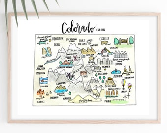Colorado State Map Digital Print- Watercolor Illustrated Map+FREE SHIPPING Colorado, Mile High City, Colorado Watercolor, Colorado Map