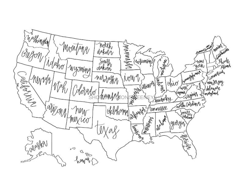 Usa Color In Map Digital Download United States Map Color In Etsy