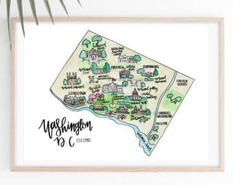 Carte aquarelle de Washington DC + livraison gratuite, carte de Washington DC, Dc peinture, Illustration Dc, Illustration de l'État, peinture aquarelle Dc