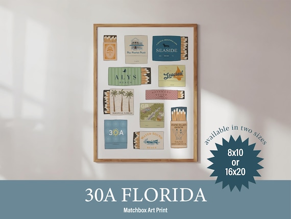 30A FLORIDA Matchbook Style 8x10 or 16x20 High-quality Art Print
