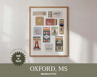 Oxford Mississippi Matchbook Art Print, Vintage Style Illustration