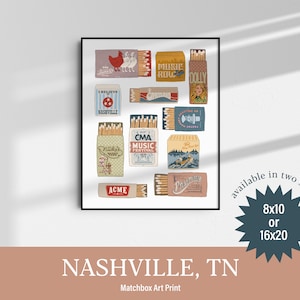 NASHVILLE, TENNESSEE Matchbook Style 8x10 or 16x20 High-Quality Art Print