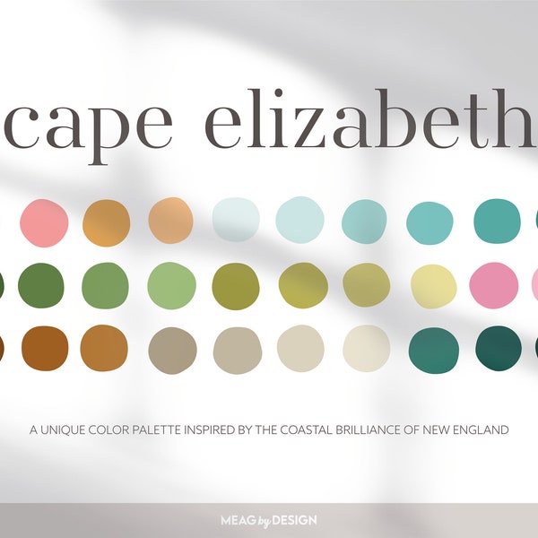 Cape Elizabeth Color Palette; Vibrant, Pink, Green, Teal Blue; Coastal Procreate Color Palette for Branding, Design, and Digital Artwork