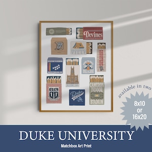 DUKE UNIVERSITY Matchbook Style 8x10 or 16x20 High-Quality Art Print