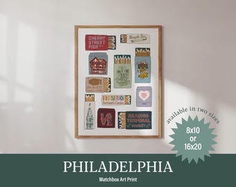 Philadelphia Pennsylvania Matchbook Art Print, Vintage Style Illustration